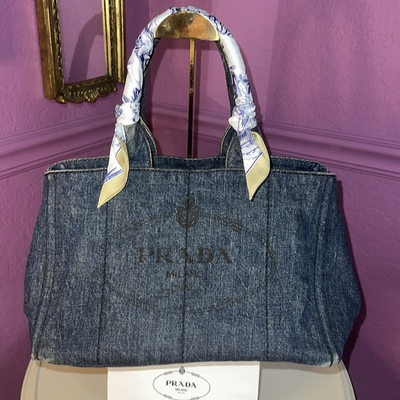 Prada Canapa Large Blue Denim Tote - Picture 17 of 17